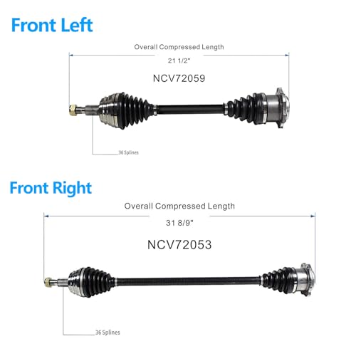 CV Axle Front Compatible with 1999-2006 Volkswagen Golf 2.0L 1.8L 2.8L FWD Auto Trans, Left and Right Front CV Axle Shaft - size: B2CV011-Golf