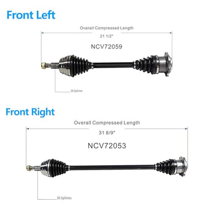 CV Axle Front Compatible with 1999-2006 Volkswagen Golf 2.0L 1.8L 2.8L FWD Auto Trans, Left and Right Front CV Axle Shaft - size: B2CV011-Golf