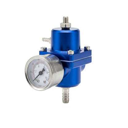 Universal Adjustable Fuel Pressure Regulator Kit 0-140 PSI Gauge Blue Aluminum FPR 11cm(4.33") Height for Gasoline Injection Performance (Blue) - color: Blue