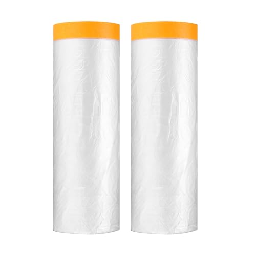 HARFINGTON 2pcs Pre-Taped Masking Film 118.1"x65ft w Plastic Sheeting,Clear - color: Clear, size: 118.1"x65ft