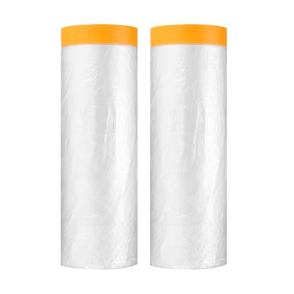 HARFINGTON 2pcs Pre-Taped Masking Film 118.1"x65ft w Plastic Sheeting,Clear - color: Clear, size: 118.1"x65ft