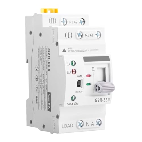 63Amp 220V AC Mini ATS Automatic/Manual Transfer Switch, 2Pole G2R Solar Auto Dual Power Changeover Switch for Home, Din Rail Mounted 50/60Hz CE Certified for Rv, Lv, Cn Public/Backup Power