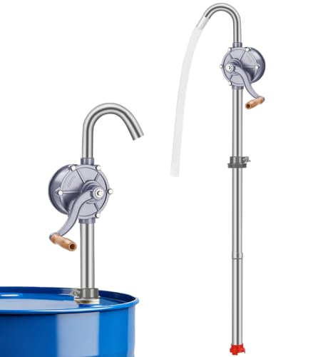 55 Gallon Barrel Pump Hand Transfer Pump - All-Aluminum Drum Pump for 5-55 Gallon Drums, Heavy Duty Manual Oil Pump for Diesel Kerosene & Non-Corrosive Fluids - color: Silver 55 Gallon