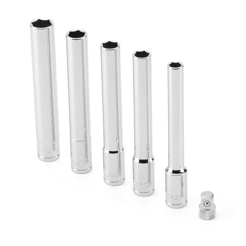 EMENTOL 6PCS 3/8-Inch Drive Metric Deep Socket Set, 8-14MM Deep Sockets&1/4-inch F-3/8-inch M Socket Adapter, Extra Long, 6-point - size: 3/8" Drive Metric (8-14mm)