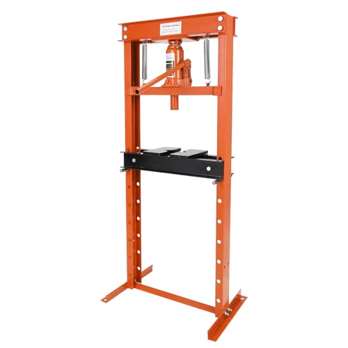12 Ton Hydraulic Shop Press – H-Frame with Adjustable Height, 2 Press Plates, Pneumatic Benchtop Design – Heavy Duty for Garage, Workshop, and Professional Use, Orange - size: 12T
