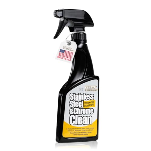 FLITZ Stainless Steel & Chrome Clean - 16oz Bottle, USA-Made Stainless Steel Cleaner Spray for Appliances - Grill, Fridge, Sink Stain Remover - Also Works on Aluminum Surfaces (1 Pack) - size: 16 Fl Oz (Pack of 1)