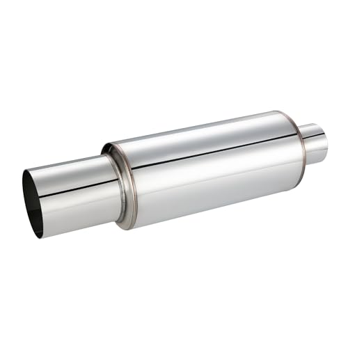 EVIL ENERGY 2.25" Exhaust Muffler, 2.25" Inlet (OD) 3" Outlet Stainless Steel Universal Straight Through N1 Style Exhaust Tip, Deep Tone for Modern Trucks, Muscle Cars & Daily Drivers - color: Silver, size: 2.25" Intlet 3" outlet