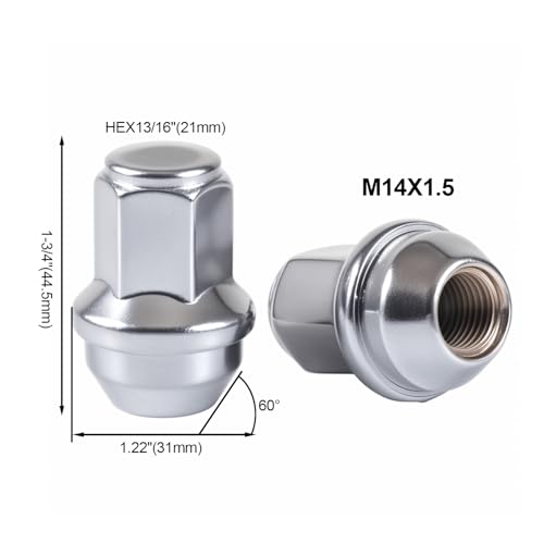 24pcs M14x1.5 Lug Nuts 14x1.5 Chrome Lug Nuts Large Acorn Seat Lug Nut One-Piece Design for 2015-2023 Ford F-150 F150 Expedition Lincoln Navigator OEM Factory Wheels