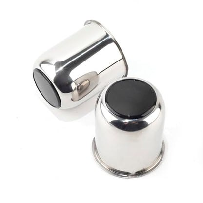 2Pcs 3.19" Stainless Trailer Wheel Center Caps, 3.62" H Chrome - color: Chrome+Gloss Black Top Cover, size: 3.19" Hub 3.62"H
