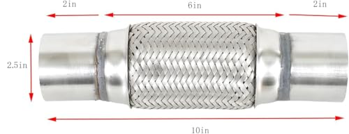 2.5" X 6" /10" Universal Stainless Steel Exhaust Flex Pipe,Double Braid Exhaust Flex Tube For Heavy Duty and Cars - size: 2.5”X6"/10"