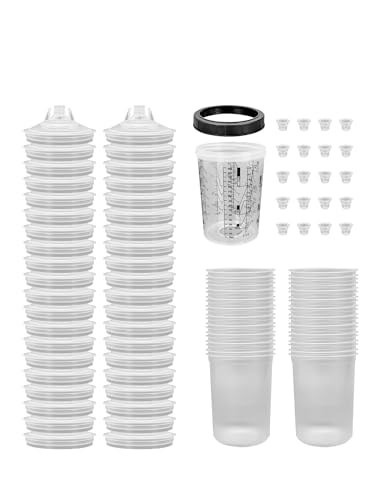 KREFINISH Disposable Paint Sprayer Mixing Cup Liners and Lid System for HVLP Spray Gun,Car Paint Gun 27 Ounce(800ml) Kit with 40 Cups Liners,40 Lids with Strainer,1 Hard Cup with Retainer Ring,20 Plugs - size: 27 Ounce Cup Kit