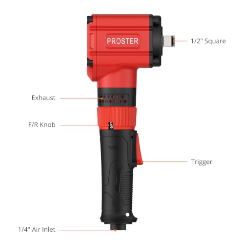 Proster 1/2" Angle Impact Wrench - 950Ft-Lbs Torque 7500RPM 6.3" Reach - size: 1/2 Inch Angle