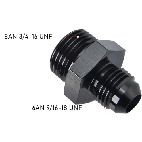 6AN Male Flare to 8AN ORB O-ring Boss Fuel Pump Rail Adapter Fitting Aluminum Black - color: Black - 1PC, size: 6AN to 8AN ORB