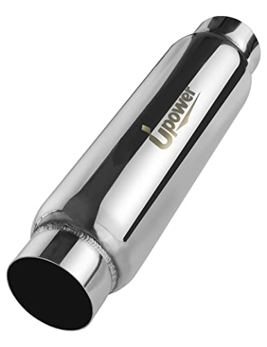 UPOWER 3" Inlet&Outlet Exhaust Resonator,16" Overall Length Center Straight Through Stainless Steel Muffler,Polished - size: 3" Inlet 16" Overall Length