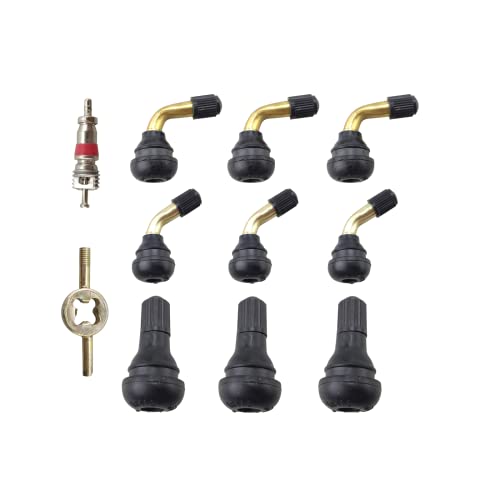 GY6 ATV PVR70 tire valve stem bending 90 degrees and 135 degrees, straight rod, snap in rubber base, valve core key installation tool (11 Piece Set), tubeless tire rim, motorcycle scooter