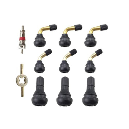 GY6 ATV PVR70 tire valve stem bending 90 degrees and 135 degrees, straight rod, snap in rubber base, valve core key installation tool (11 Piece Set), tubeless tire rim, motorcycle scooter