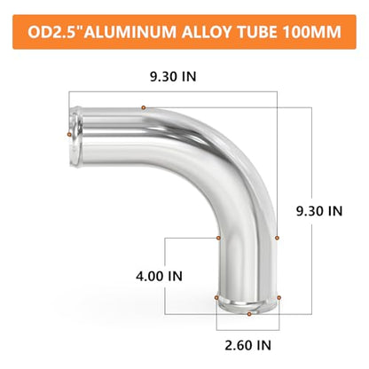 GASHER 1PCS 90 Degree Elbow Aluminum Alloy Tube Intercooler Pipe Air Intake Tube 2.5"OD, Leg Length 4" (100mm) with Bead Roll, - color: 90 degree（With Clamps）, size: 2.5"OD (1 PC)