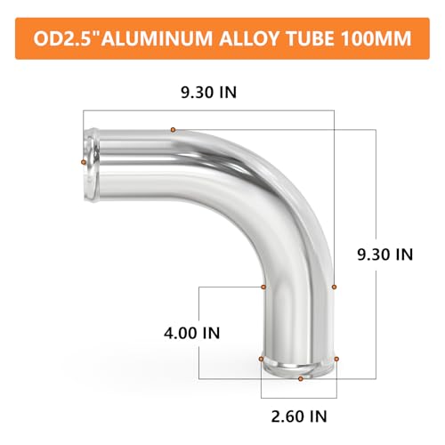 GASHER 1PCS 90 Degree Elbow Aluminum Alloy Tube Intercooler Pipe Air Intake Tube 2.5"OD, Leg Length 4" (100mm) with Bead Roll, - color: 90 degree（With Clamps）, size: 2.5"OD (1 PC)