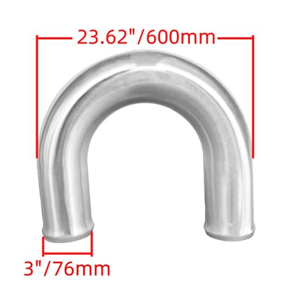 3" (76mm) OD 180 Degree Aluminum Alloy Tube Intercooler Pipe 23.5in (600mm) Length Air Intake Tube Aluminum Intercooler Pipe Aluminum Pipe Tube Brushed Finish Silver - size: L: 23.62"(600mm) 180 degree
