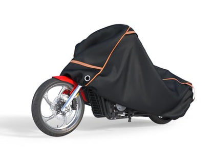 BENVOL 420D Heavy Duty Motorcycle Cover Waterproof Outdoor, 5000mm Rainproof Material Motorbike Cover with 2 Windproof Buckles, Lock Holes & Wide Reflective Strips, Anti-UV Sun Dust Protection - color: Black-XXL(96.5*41*51)