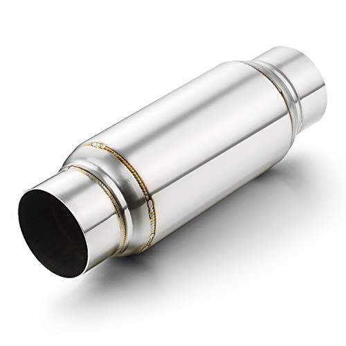 Exhaust Resonator 3" Inlet, A-KARCK 3" Inlet 3" Outlet 12" Overall Length Muffler Resonator Deep Tone Clear Up Rasp - size: 3" Inlet/Outlet 12" Long - Polished