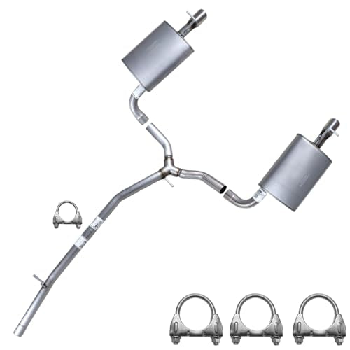 Northeastern Exhaust | Stainless Steel Intermediate Pipe, Pair of Mufflers Exhaust System Kit Compatible for Ford Explorer 2011-2015 3.5L | Free Clamps Included | Automotive Replacement Part - size: Intermediate with Pair of Mufflers