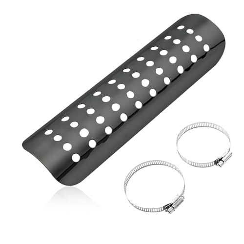 Motorcycle Heat Shield, Metal Exhaust Pipe Heat Insulation Cover with 2 Stainless Steel Clamps, Muffler Pipe Protector Heat-Shield Baffle Cover with Ventilation Hole (Black) - color: Black