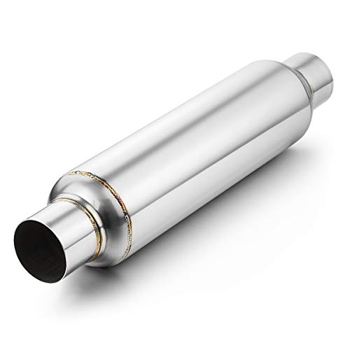 A-KARCK Resonator 2.5 Inch Inlet, Polished 2.5" Inlet 2.5" Outlet 19" Overall Length Exhaust Resonator Muffler Deep Tone Clear Up Rasp - size: 2.5" Inlet/Outlet 19" Long - Polished