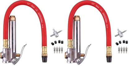Bayonet Style Tire Inflator Gauge, with Heavy Duty Straight Head Air Chuck and 12" Hose - 10 to 90 PSI (Pack of 2) - size: Straight Head (Pack of 2)