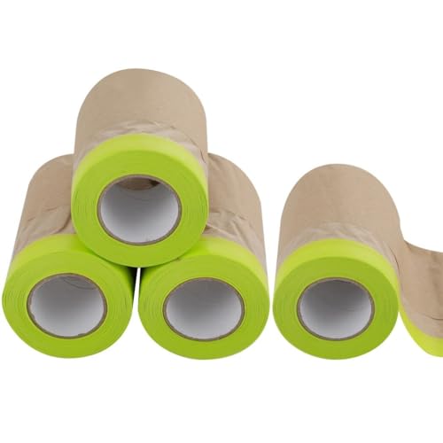yeesport 4 Rolls Pre-Taped Masking Paper for Painting, Tape and Drape Painters Paper, Paint Adhesive Protective Paper Roll for Covering Skirting, Door Frames, Cars (6 in x 50 Ft) - size: 6 In x 50 Ft