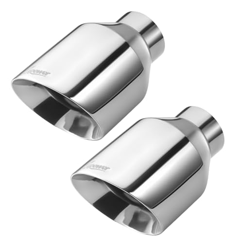 Upower 2.5" inlet Universal Diesel Exhaust Tip 4.5" Outlet 7" Long Polished Stainless Steel Exhaust Tailpipe Weld-On Double Wall Slant Cut Tail Pipe (2PCS) - style: Polished Sliver