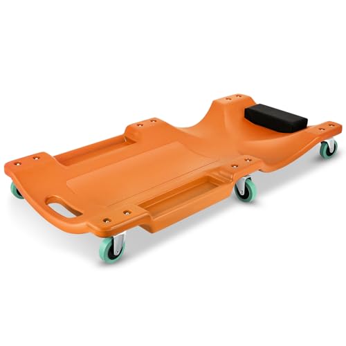 DNA MOTORING 40" L X 19" W Vehicle Repair Low Profile Plastic Rolling Garage Shop Creeper with Padded Headrest,Tool Trays & 6pcs Casters, Orange, TOOLS-00217-OG - color: Orange, size: 40 Inches