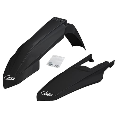 UFO PLAST Front/Rear Fender Kit - Replacement Dirt Bike Front and Rear Mud Guard - Compatible with KTM 125/250/300 SX/250/350/450 XC-F 2023-2026/250/350/450 SX-F/125/250/300 XC 2023-2027 - color: Black