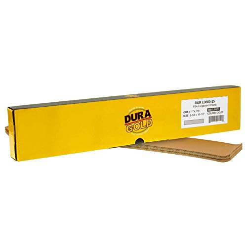 Dura-Gold 600 Grit Gold Pre-Cut PSA Longboard Sandpaper Sheets, Box of 20 - size: 600-Grit