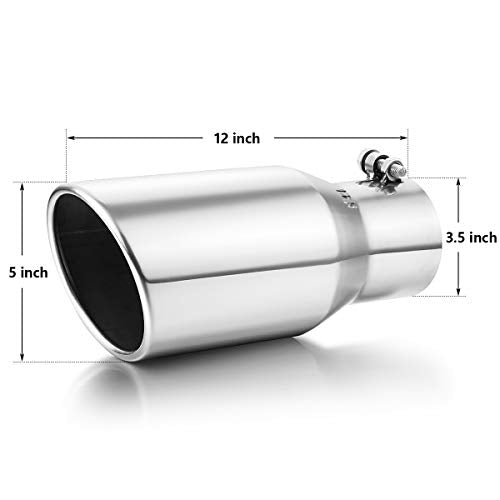 A-KARCK Exhaust Tip 3.5 Inch Inlet, 3.5” Inlet 5" Outlet 12" Long Stainless Steel Polished Finish Tailpipe Tip, Bolt On Design - size: 3.5" Inlet 5" Outlet 12" Long, style: POLISHED