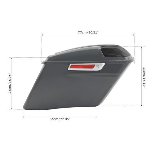 TCT-MOTORPARTS 4" Extended Hard Saddlebags Gunship Gray Saddle bags Fit for Harley CVO Touring Models FLT, FLHT, FLHTCU, FLHRC, Road King, Road Glide, Street Glide, Electra Glide 2014-2024 - color: Gunship Grey w/ Chrome Latches
