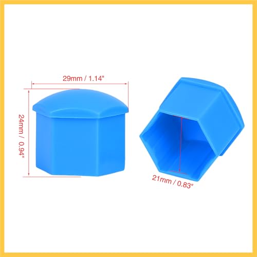 20pcs 21mm Universal Blue Plastic Car Wheel Nut Lug Hub Screw Rim Bolt Covers Dust Protection Caps with Removal Tool Clip Auto Replacement Parts