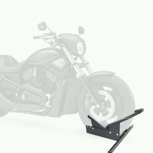 MaxxHaul Motorcycle Wheel Chock - Pivoting Self-Locking Cradle - Fits 14 to 21 Inch Tires - Universal Trailer and Garage Stand (80077) - color: Black