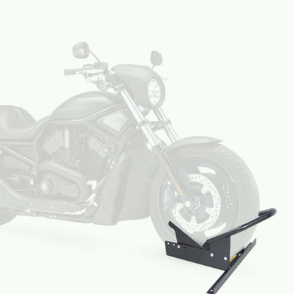MaxxHaul Motorcycle Wheel Chock - Pivoting Self-Locking Cradle - Fits 14 to 21 Inch Tires - Universal Trailer and Garage Stand (80077) - color: Black