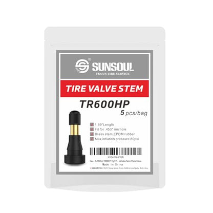 SUNSOUL TR600HP High Pressure Brass Stem EPDM Rubber Snap-in Tire Valves, Fit for 0.453 inch 11.5mm Rim Holes and for Most of Pick-up, Heavy-Duty Vehicles, Pack of 5pcs Valves - color: TR600HP-5pcs