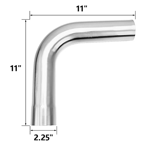 A-KARCK Exhaust 90 Degree Tube 2.25" OD, 304 Stainless Steel Exhaust Pipe Mandrel Bend, Custom Your Own Exhaust System - size: 2.25", style: 90 Degree