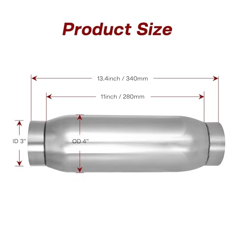 Exhaust Resonator, 3 Inch Inlet Resonator Muffler Straight Stainless Steel, Universal Performance Muffler 13''/340mm Overall Length, Polished - size: 3''x 4''