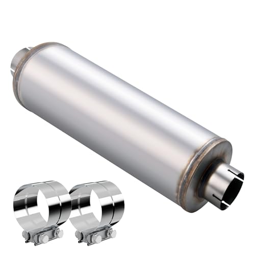 5 Inch Exhaust Muffler with Clamp, 5" Inlet/Outlet 30" Overall Length Resonator, Stainless Steel Straight Through Design Performance Muffler with Clamp, 1 PC - size: 5'' inlet, 8'' body width