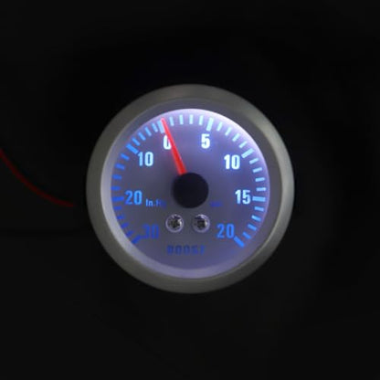 Boost Gauge, 2" 52mm LED PSI Turbo Boost Gauge Pressure Blue Light Universal 0~30in.Hg / 0-20PSI