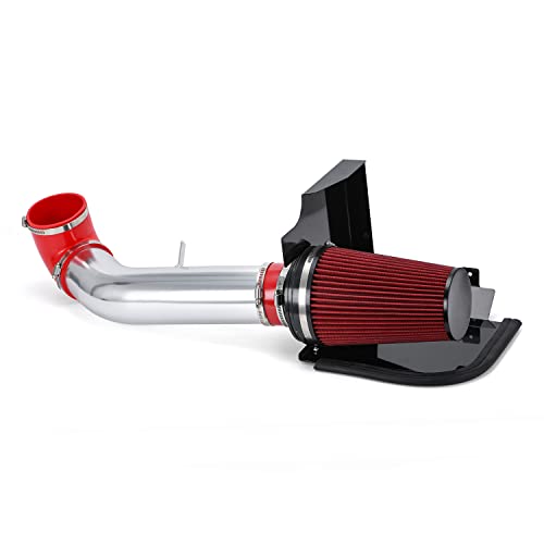 PTNHZ 4" Cold Air Intake Filter w/Heat Shield Kit Compatible For 99-07 Cadillac Escalade Chevy Silverado Tahoe GMC Yukon Sierra 1500 2500 3500 V8 4.8L/5.3L/6.0L (Red) - style: Red