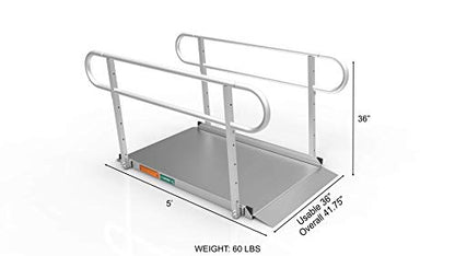 EZ-ACCESS - Portable Wheelchair Ramp and Aluminum Ramp with Handrails - Heavy Duty Mobility Device, Handicap Ramp with Textured Surface for Steps & Self-Adjusting Bottom Transition Plates - 3G 5-Foot - size: 60 Inch (Pack of 1), style: Ramp + two-line rai