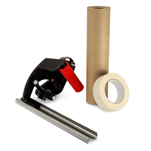 IDL Packaging Masking Kit -12" x 60 Yards Brown Masking Paper (1 Roll) & 1.41" x 60 Yards White Tape (1 Roll) & Masking Paper/Tape Dispenser (Built-in Blade) - size: Pack of 1, style: Masking Kit 12" White