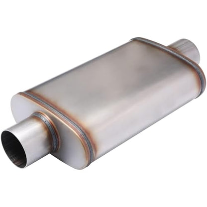 Universal 409 Stainless Muffler Straight-Through Performance Muffler Exhaust, center in | center out (2") - size: 2"