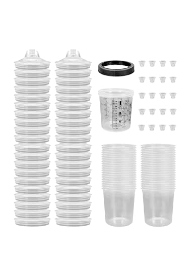 KREFINISH Disposable Paint Sprayer Mixing Cup Liners and Lid System for HVLP Spray Gun,Car Paint Gun 20 Ounce(600ml)Kit with 40 Cups Liners,40 Lids with Strainer,1 Hard Cup with Retainer Ring,20 Plugs - size: 20 Ounce Cup Kit