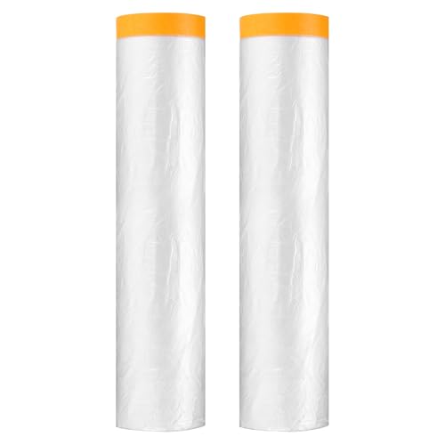 HARFINGTON 2pcs Pre-Taped Masking Film 177.2"x65ft w Plastic Sheeting,Clear - color: Clear, size: 177.2"x65ft